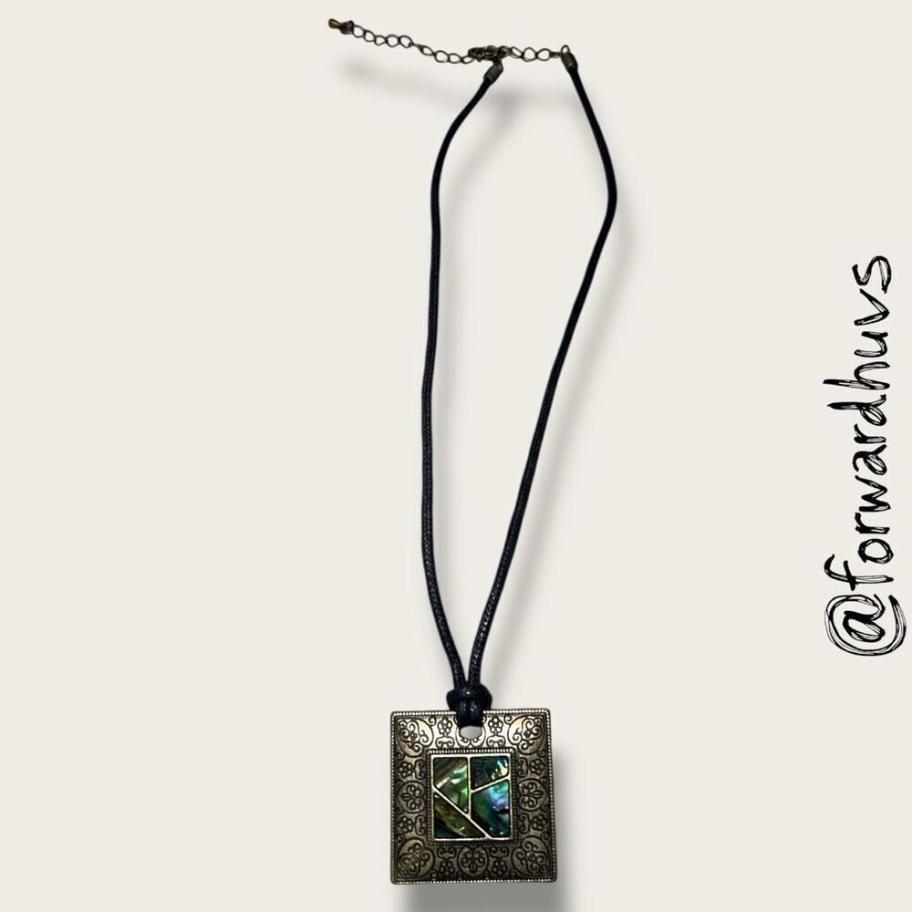Lia Sophia Silver-Tone Necklace – Square Abalone Pendant